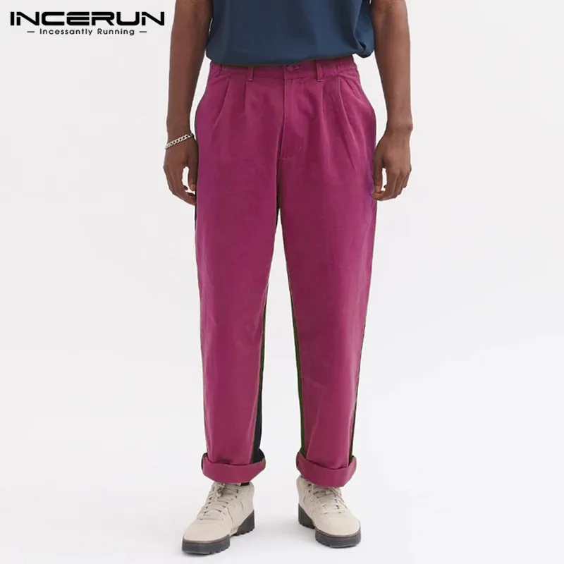 

Leisure Zipper Joggers Man Casual Pockets Pantalon INCERUN Men Patchwork Pants Loose Straight Trousers Vintage Button Pants 3XL