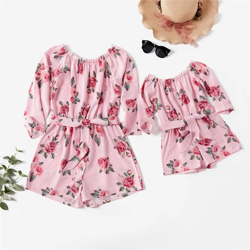 2020 Mommy and Me Jumpsuit Boho Style Floral Print Baby Girl Clothes Mother Daughter Summer Dress Rompers Family Outfits C0703 | Мать и
