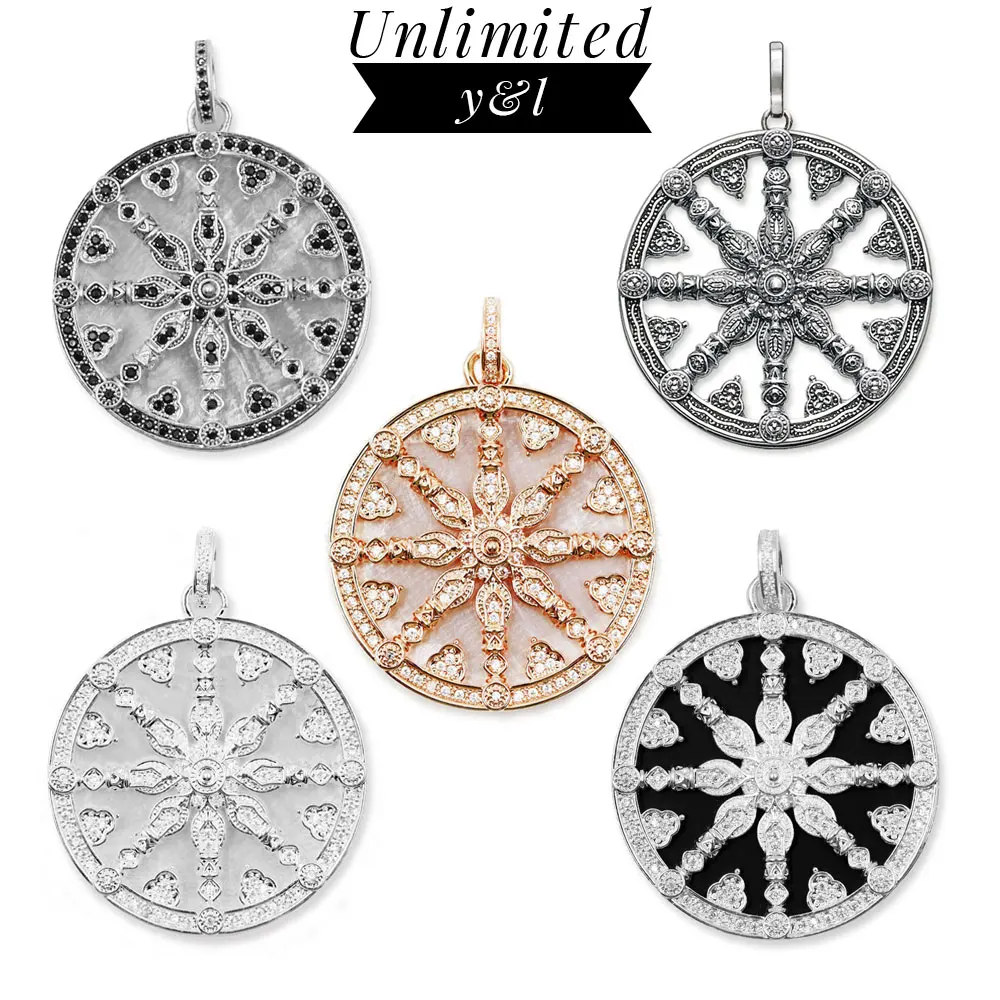 Подвеска на колесико Karma Mother of Peal Shell Disc Black CZ из стерлингового серебра 925 пробы