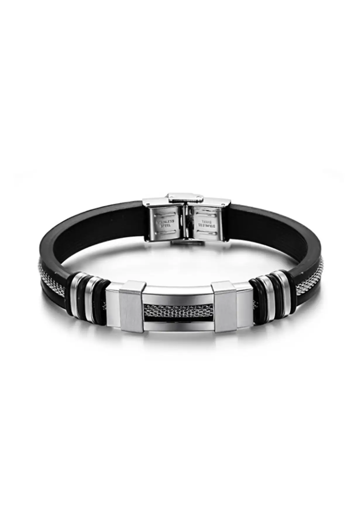 

Auger Steel Rubber Steel Mens Bracelet Tarnish Stainless Steel