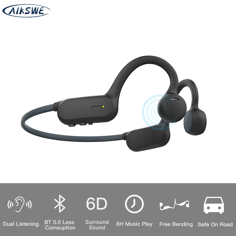 

AIKSWE Bluetooth Headphone Open-Ear Wireless Sports Headset IPX4 Surround Sound Earphones Stereo Hands-Free For Cycling Running