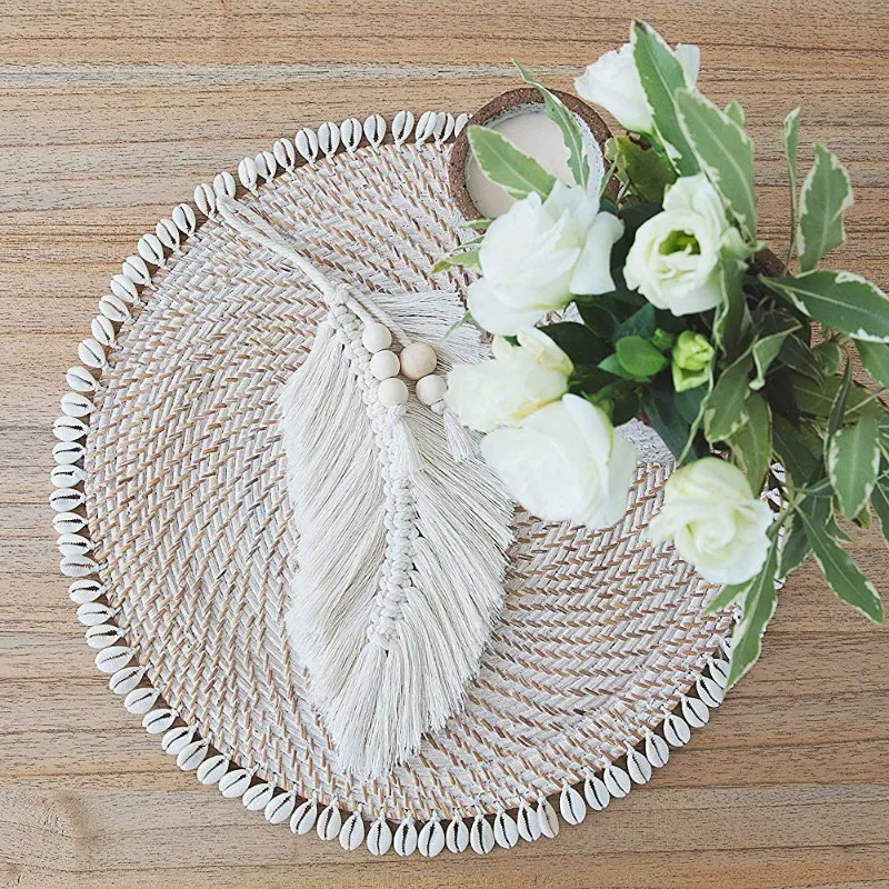Macrame Leaf Wall Hanging Boho Home Decor Feather Fringed Tapestry Mandala Wedding Hanger Headboard Mexican Decoration | Дом и сад
