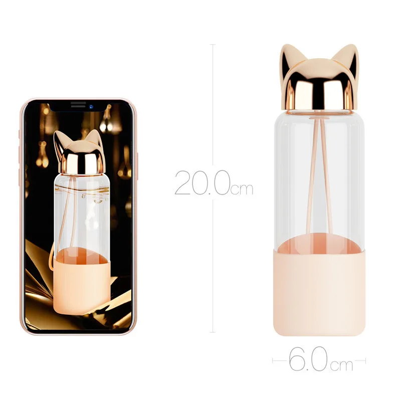 Креативная новая стеклянная бутылка для воды Lightning Fox 350 мл с веревкой милая