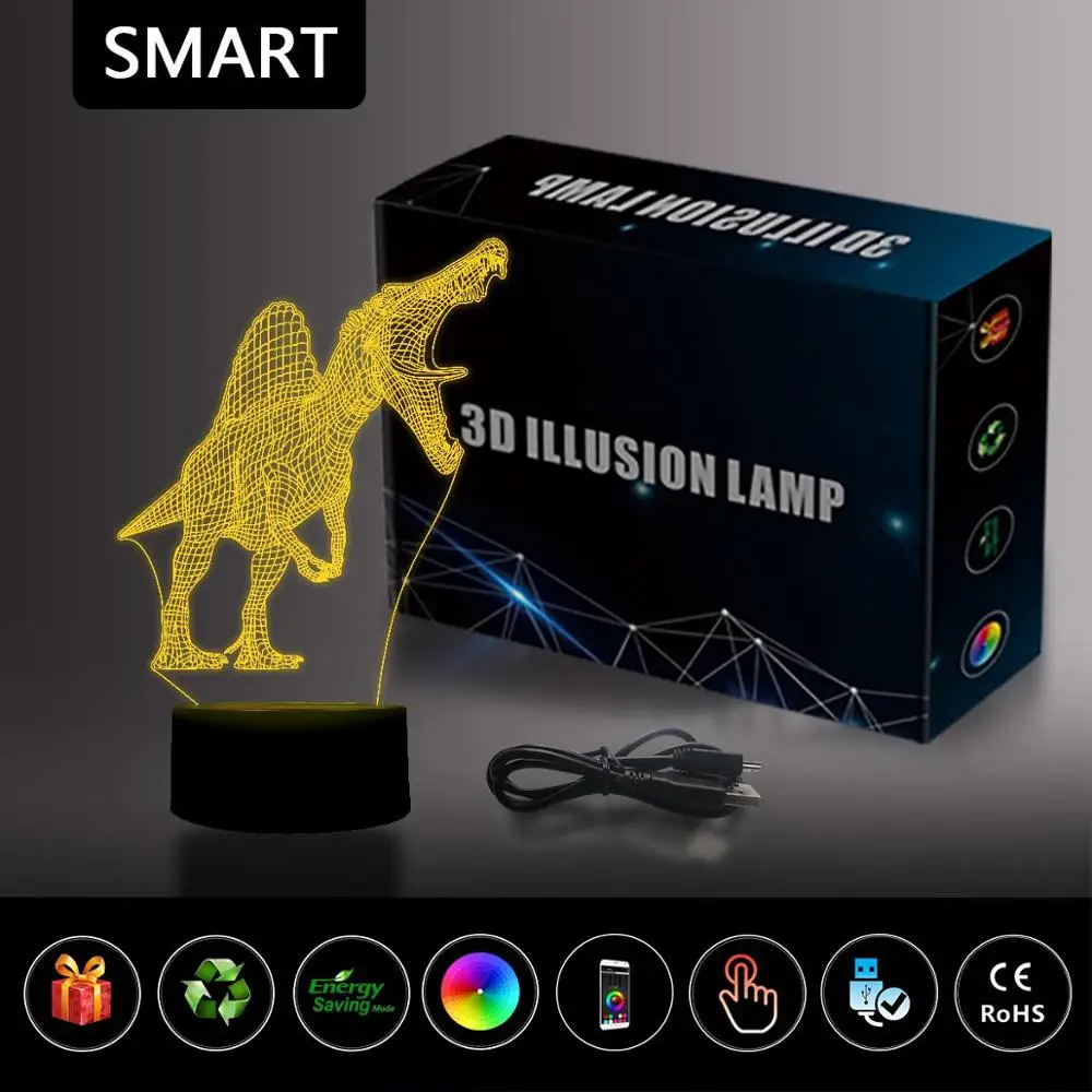 NiteApps спинозавр динозавр 3D RGB светодиодный ночник настольная лампа Иллюзия