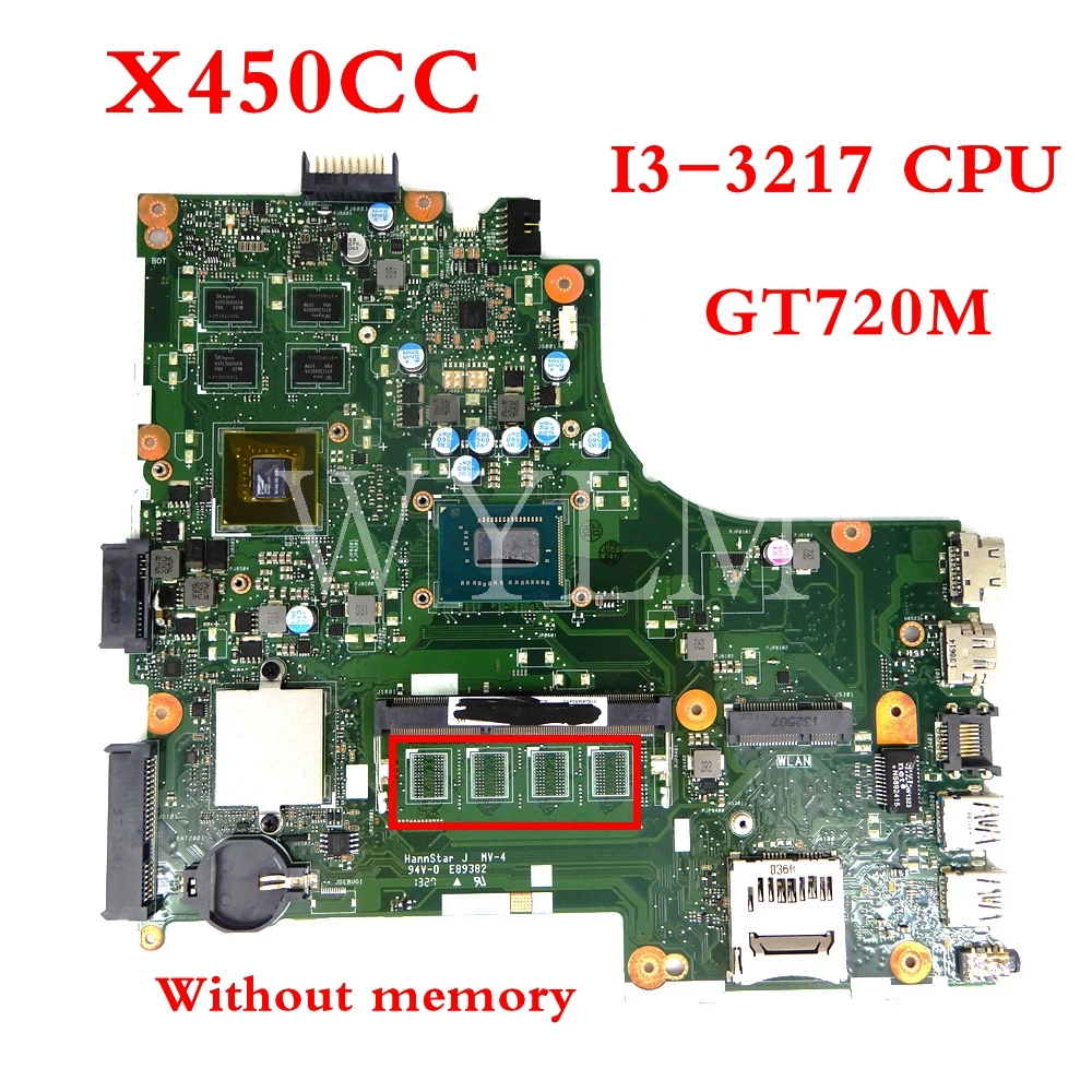 

Материнская плата X450CC без оперативной памяти I3-3217CPU GT720M/2G, материнская плата REV2.1 для ASUS X450CC X450C Y481C X450, протестированная Материнская плата ноу...