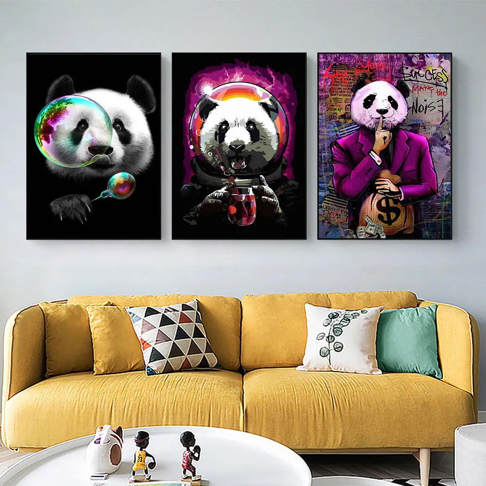 

Abstract Millionaire Panda Street Art Posters And Prints Money Animal Graffiti Wall Art Canvas Painting For Home Decoration