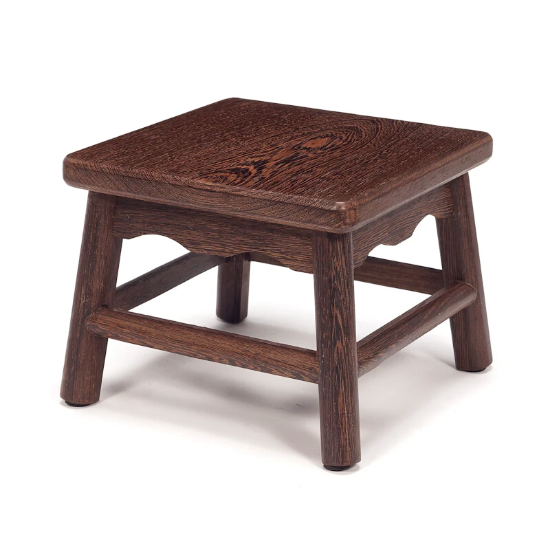 

African Ya Bean Wood Round Corner Household Square Stool, No Lacquer Small Shoe Changing Stool, Stool Chair