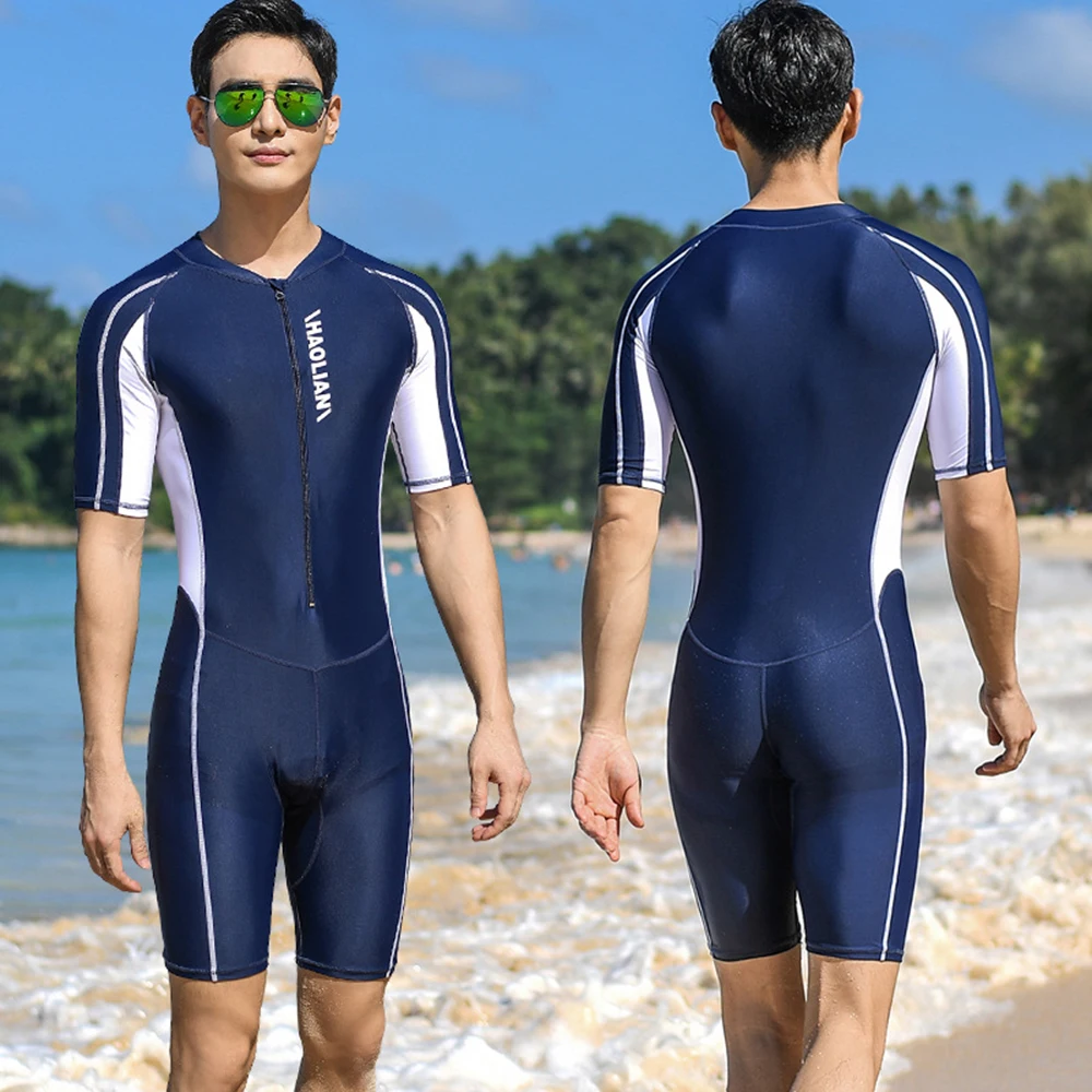 2022 Plus Size Short Sleeve Rash Guard Men Front Zipper Wetsuit Snorkeling Surfing Swimsuit Freediving Bodysuits Swimwear
