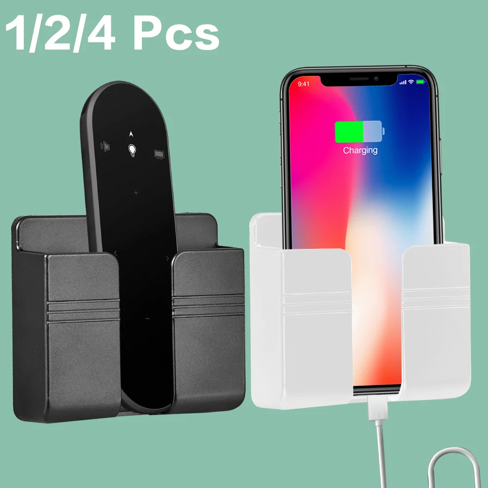 Wall Adhesive Support Remote Control Storage Box Mounted Mobile Phone Plug Holder Charging Self Stand | Дом и сад