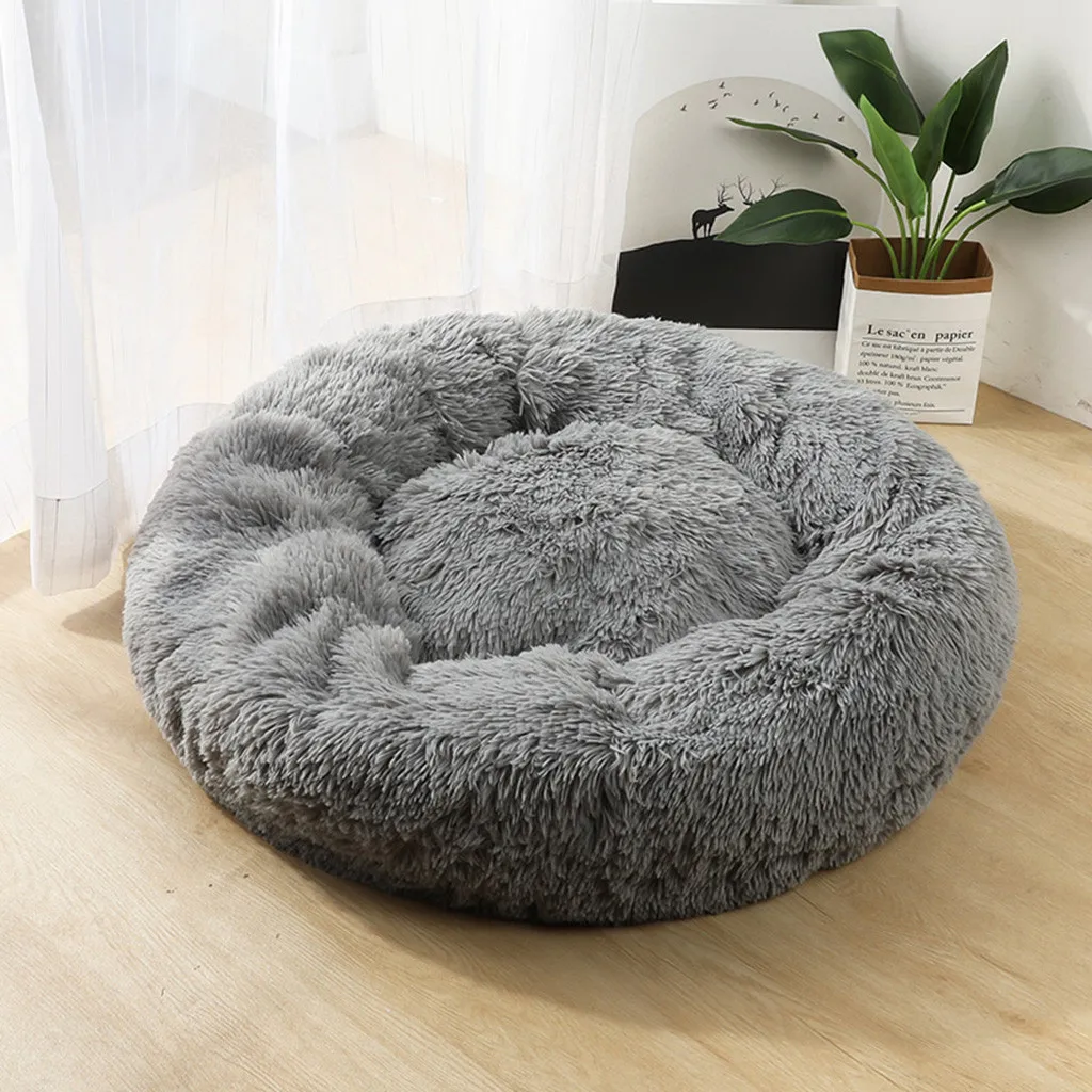 Cat Bed Round Plush House Pet Dog Bed Kitten Kennel Winter Warm Sleeping Bag Puppy Cushion Mat Portable Cat Supplies Cats Nest