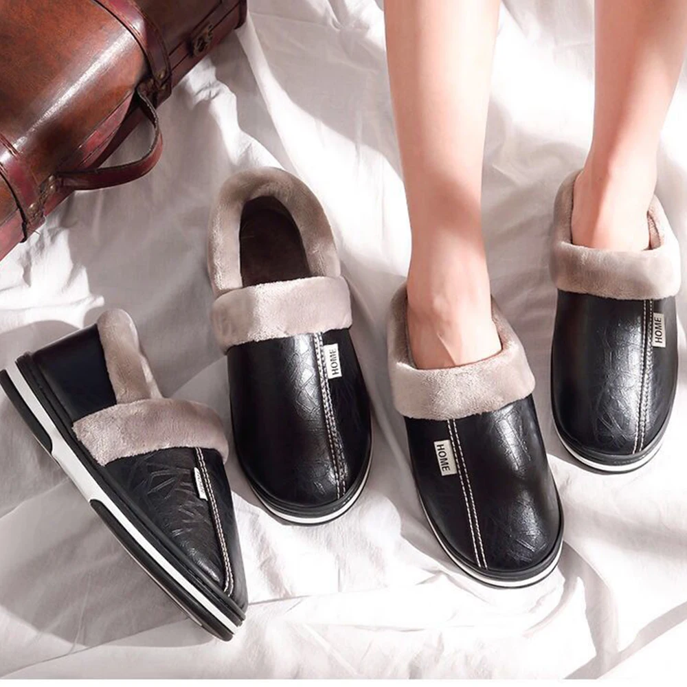 Зимняя домашняя обувь нескользящая женская для дома кожаные туфли большого