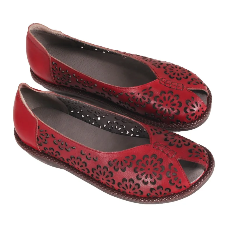 VALLU кожи ручной работы женские с открытым открытые туфли на плоской подошве 2020