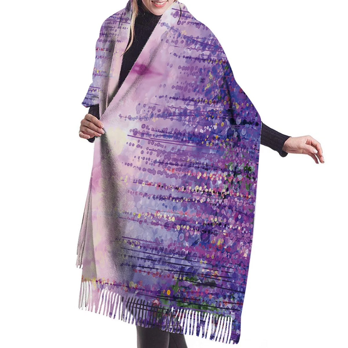 Женский зимний шарф с рисунком маслом фиолетовый художественный мужской