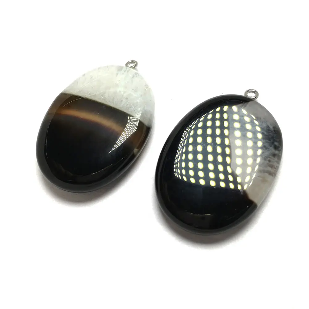 

Natural Stone Pendant Oval Shape Smooth Black White Stripe Agates Charms For Jewelry Making DIY Bracelet Necklace Accessories