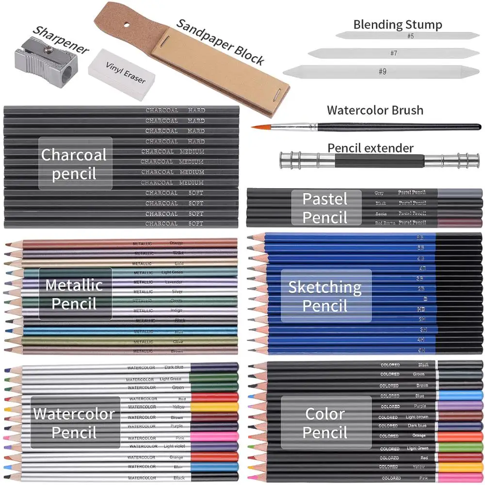 72 Pcs Colored Pencil Set Contain Watercolor Brush Eraser Sharpener Blending Stump Sketch Charcoal Pencils Painting Art Supplies |