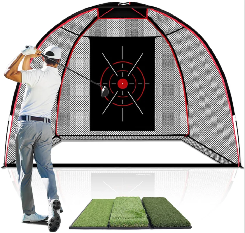 ENHUA TEPRO 10' x 7' Golf Hitting Net with Golf Hitting Mat | 5 Ply-Knotless Netting with Impact Target Golf Practice Net | Prof