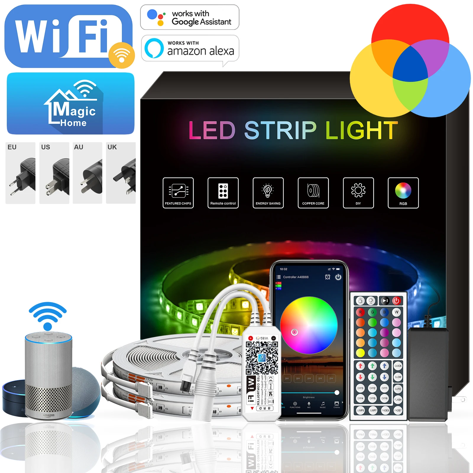 

Magic Home WIFI LED Strip With 44Key Remote Control 5050 2835 RGB Lighting WaterProof Light Tape 5M 10M 15M Flexible Ribbon