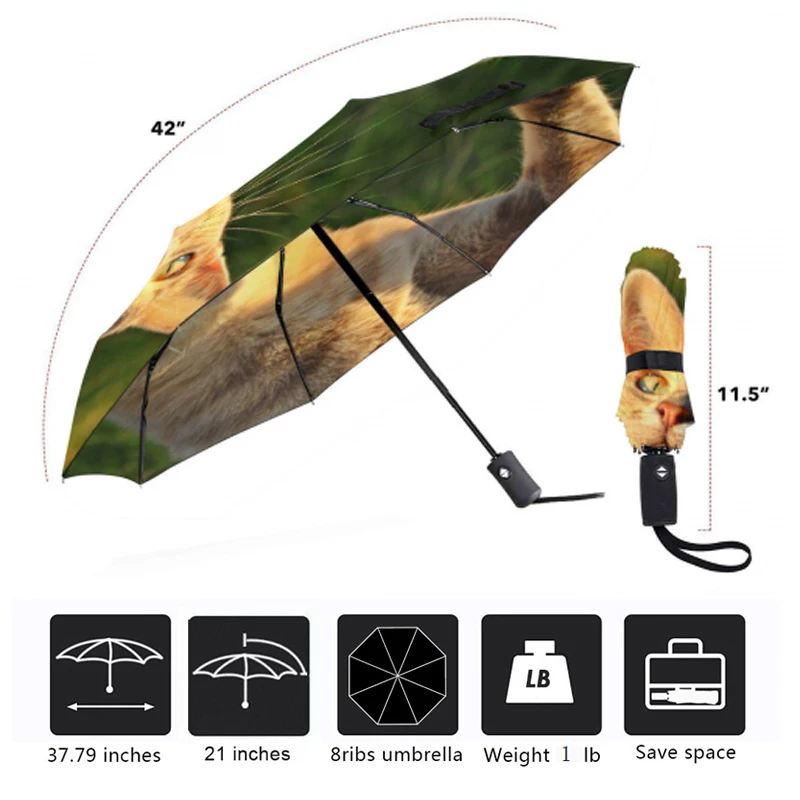 Детский складной зонт для женщин и кошек автоматический от дождя солнца с