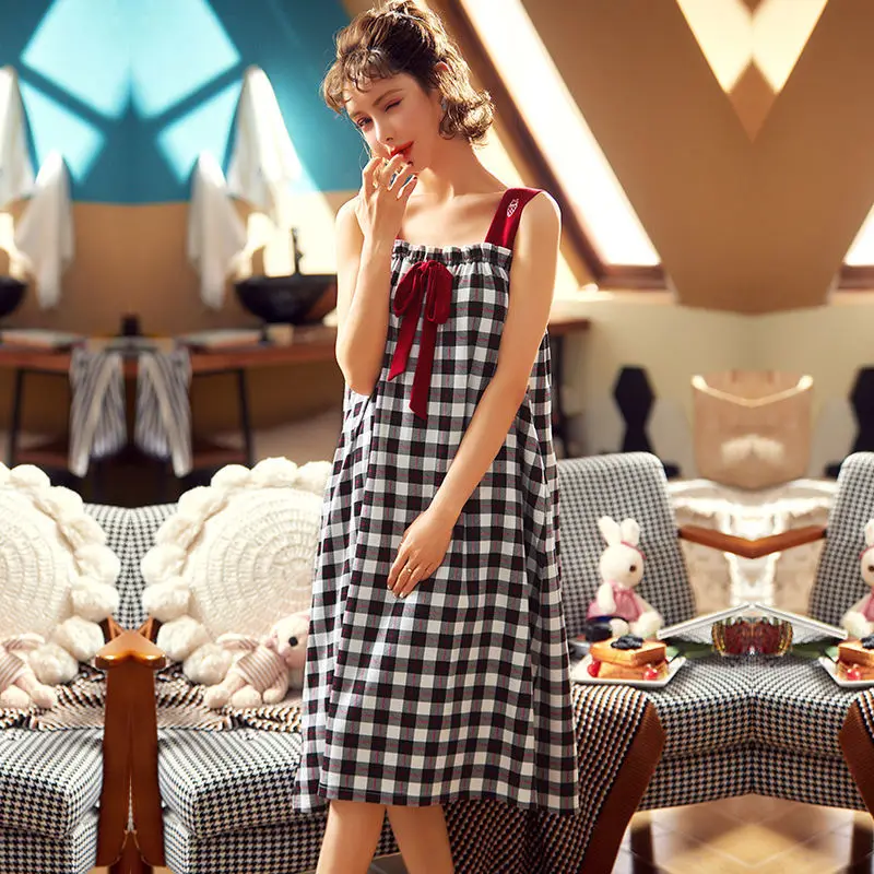 Women's Nightdress 2021 Summer New Style Thin Short-sleeved Cotton Princess Wind Plus Size Pajamas Spring Summer Home Service