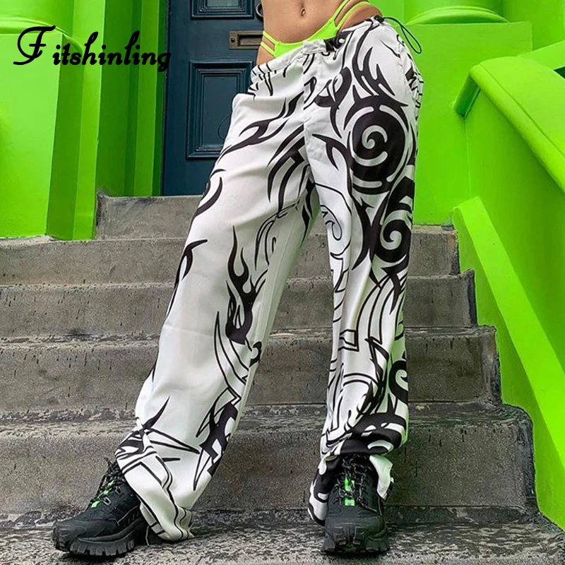 Брюки женские в стиле Харадзюку С заниженной талией и принтом|Брюки| |