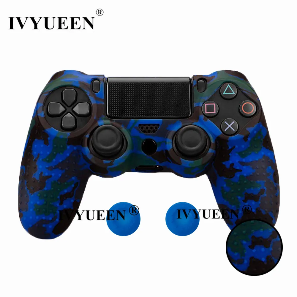 Силиконовый защитный чехол IVYUEEN с противоскользящим покрытием для sony Dualshock 4 PS4 DS4 Pro, тонкий чехол для контроллера, аналоговый захват для большого пальца - Цвет: Blue Camo
