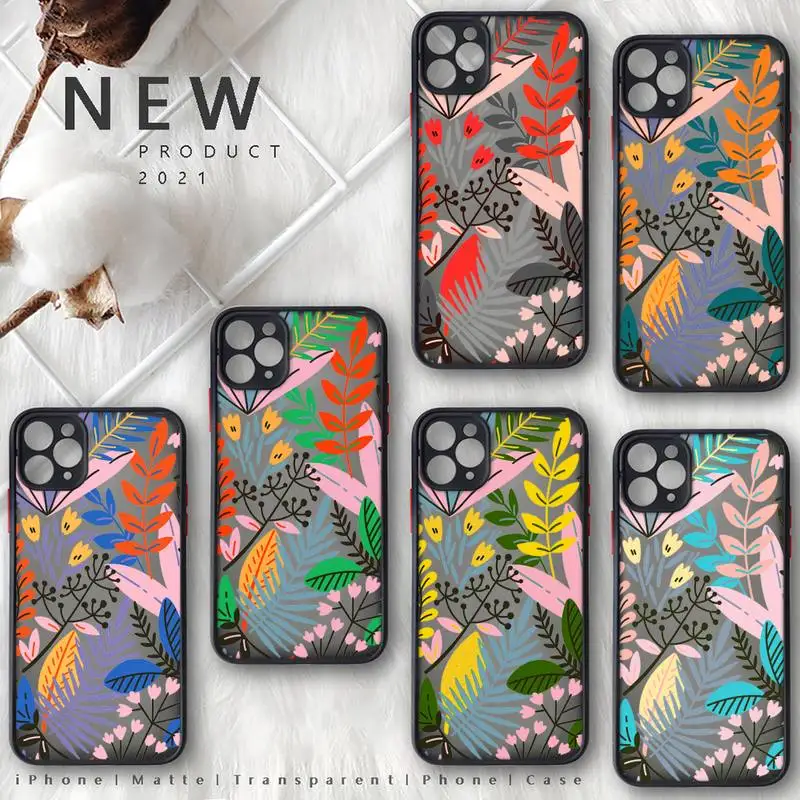 

Floral flower Phone Case for iphone 11 12 13 pro max mini 7 8 plus SE2020 X XS XR TPU Matte Transparent funda shell coque