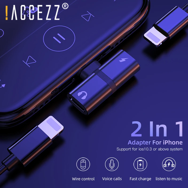 

!ACCEZZ 2 In 1 Audio Charging Adapter For iPhone X XS XR MAX 7P 8P Lighting Headphone Earphone AUX Cable Music Calling Connector