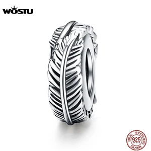 Винтажный бисер WOSTU из силикона и перьев, пробка из стерлингового серебра 925 пробы, оригинальный браслет, подвеска, сделай сам, для изготовления ювелирных изделий CQC1236