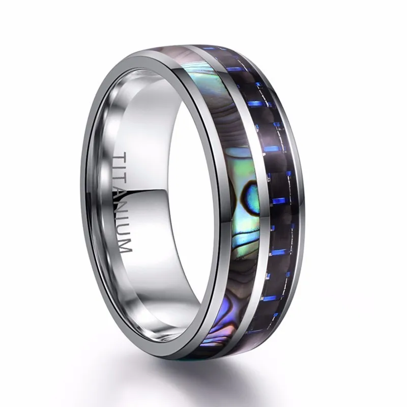 

Luxury 8mm High Polished Abalone Shell Punk Finger Tungsten Ring Carbon Fiber Stainless Steel Ring