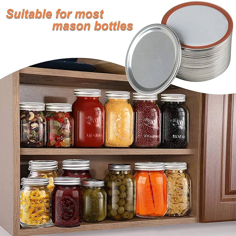 

Newly 80/100 Pcs Regular Mouth Canning Lids 70/86MM Mason Jar Canning Lids Reusable Split-type Lids Leak Proof Accessory