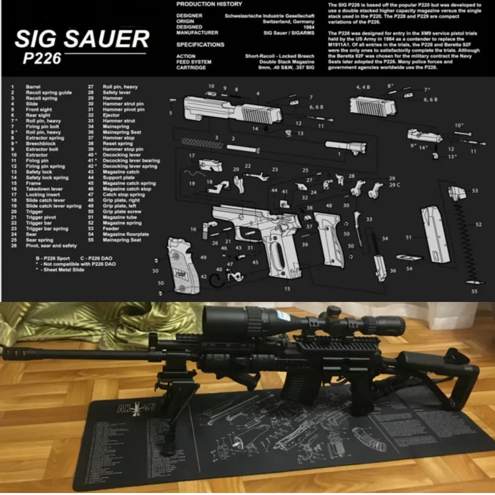 Резиновый коврик для чистки Sig Sauer P226 водонепроницаемый нескользящий 17x11 дюймов с