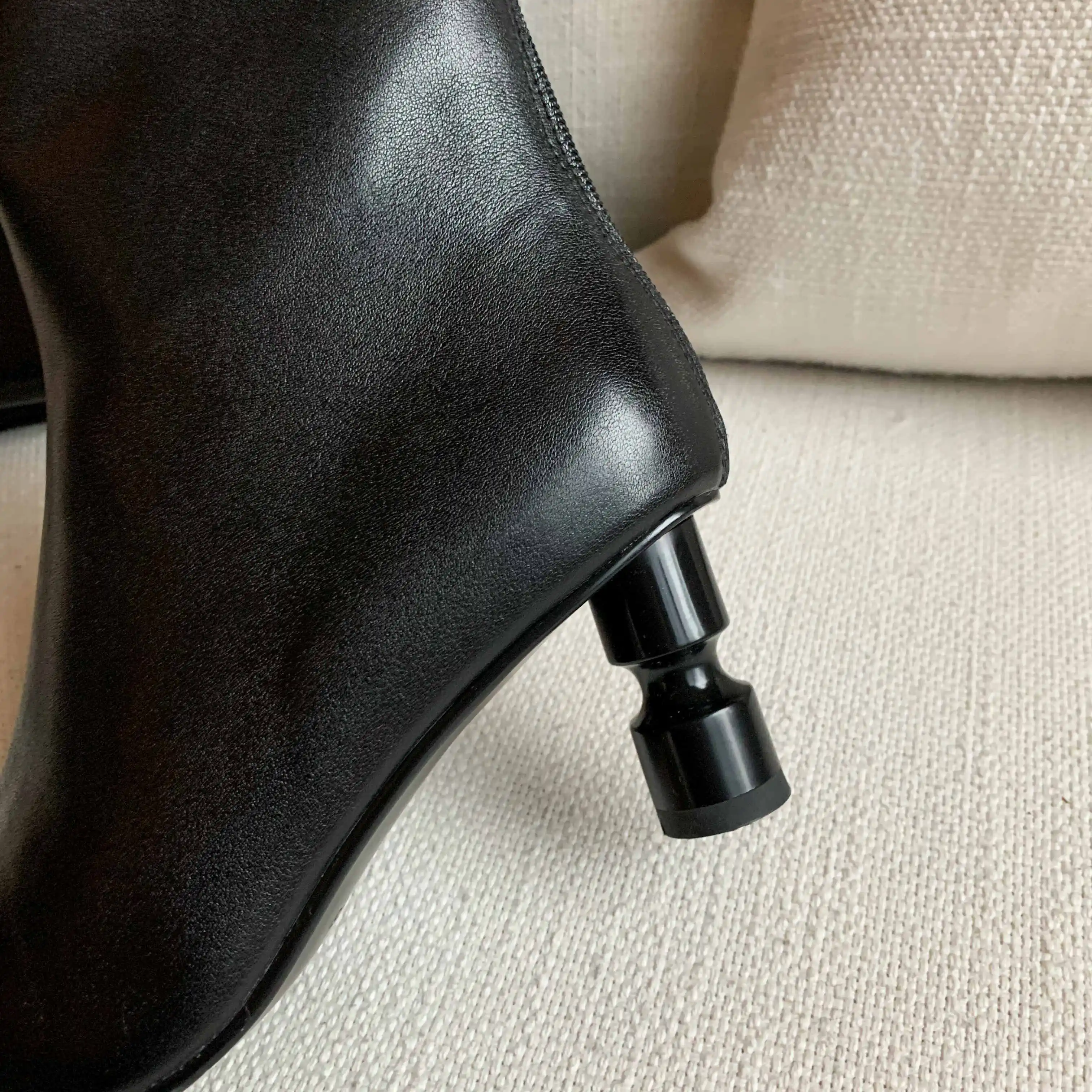

Krazing pot fashion boots natural leather streetwear handmade square toe high strange heel zipper keep warm mid-calf boots L56
