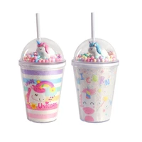 double layers plastic water bottle with straw bubble unicorn lid korean style creative gift mug for milk coffee tea handy cup