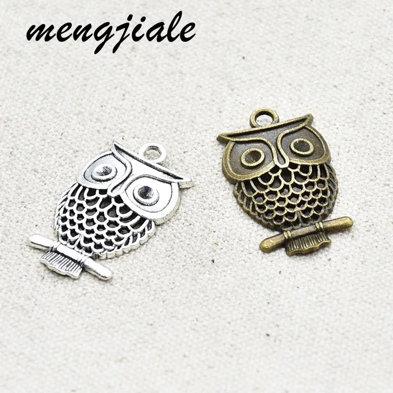 

10pcs Wholesale Two Color Owl Charms Zinc Alloy Metal Animals Pendants For DIY Handmade Jewelry Accessories Making 33*19mm