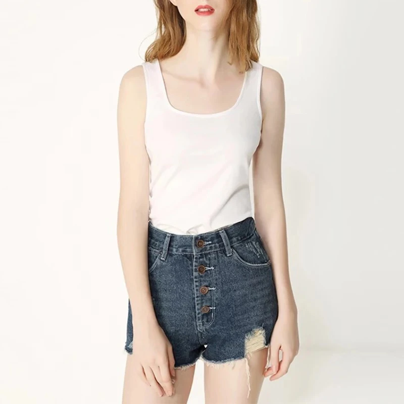 Women Cotton Ribbed Tank Top T-Shirt Sports Gym Fashion Casual Sleeveless Tee Plus Size Stretchy Blouse M30284