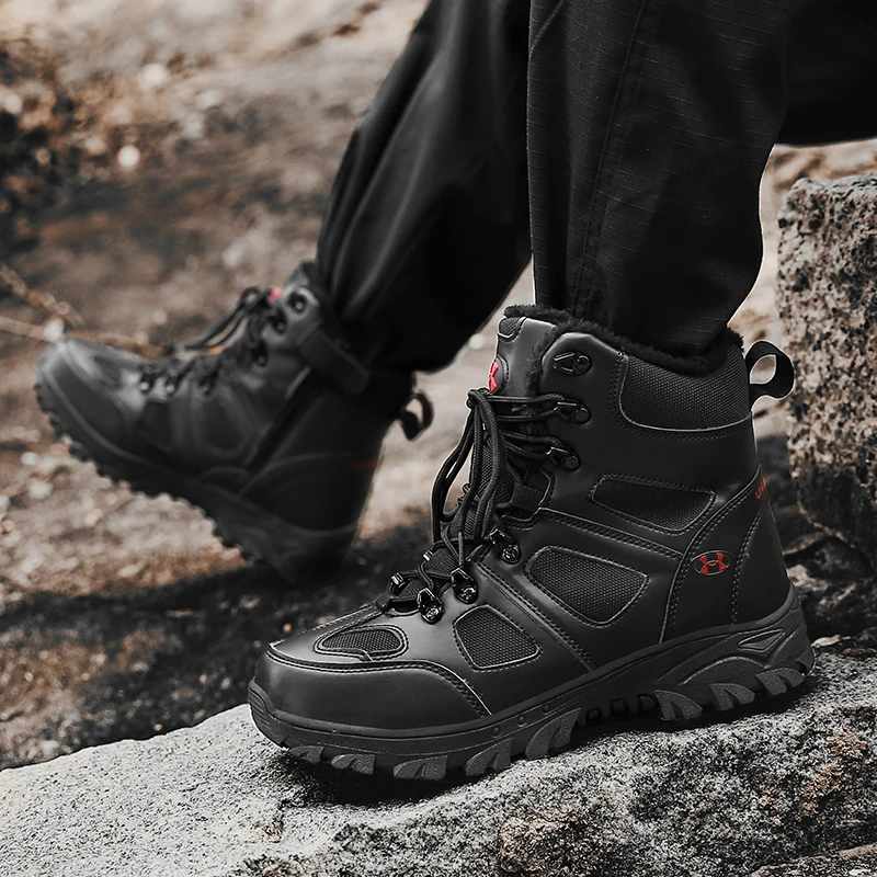 New Winter Plush Mens Hiking Boots Waterproof Mountaineering Boots Men Warm Tactical Sneakers Men's Military Boots Big Size 46