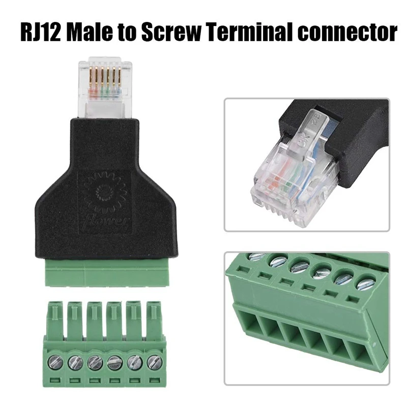Adapter Connector Ethernet Rj12 6P6C Male To Screw Terminal 6 Pin Splitter with Shield Plug Terminals Adapt | Электроника