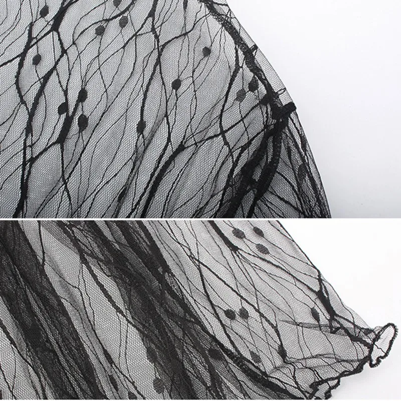 

Women Transparent High Neck Black Lace Bottoming Shirts Long Sleeve Trends Mesh Tops