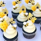 12pcs HoneyBee Cake Toppers Honeycomb Cake Decoration Paper Bee Confetti for Bee Theme Party Cake Decoration Supplies