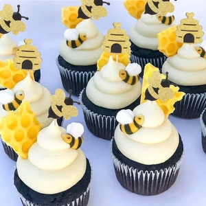 12pcs HoneyBee Cake Toppers Honeycomb Cake Decoration Paper Bee Confetti for Bee Theme Party Cake Decoration Supplies