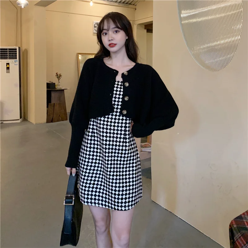 Шикарный осенний костюм из двух предметов новинка 2021 Женская юбка на бретелях в