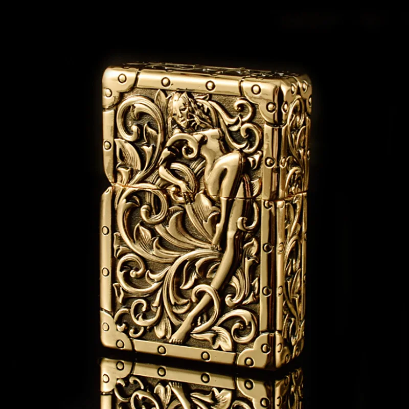

Pure Copper Heavy armor Oil Lighter Vintage Relief Beauty Vines Kerosene Lighters Fire Cigarette Retro Tobacco Men Gadgets