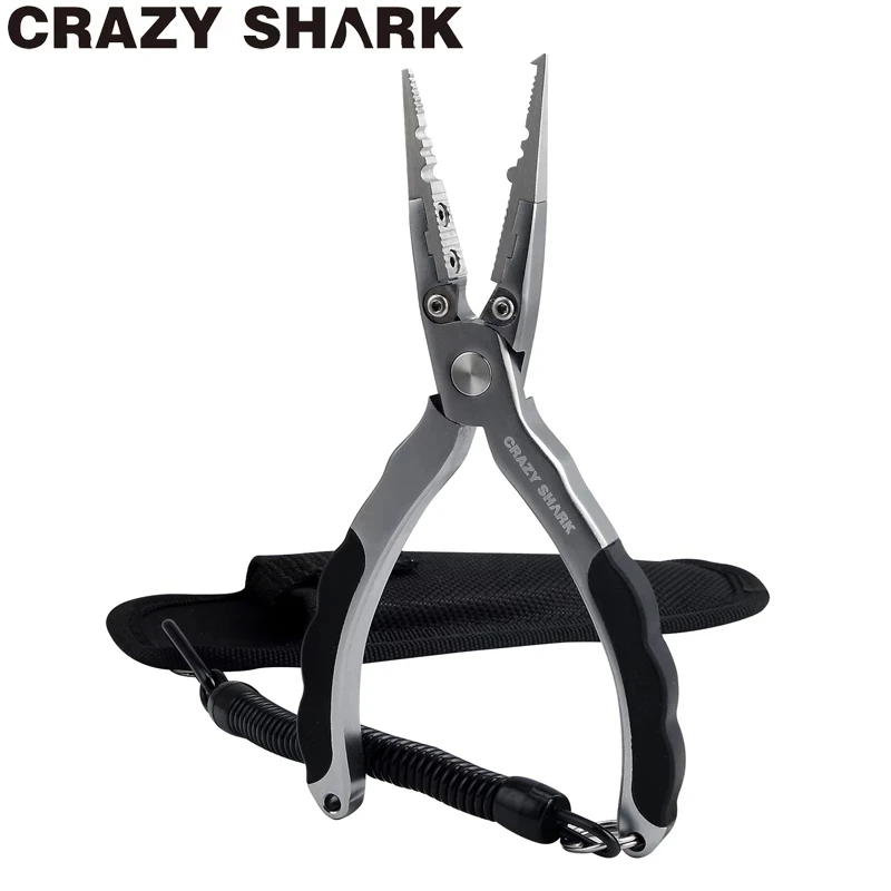 Crazy Shark 7in Aluminum Fishing Pliers Split Ring Cutter Carp Crimping Lead Fish Holder Tackle Hook Remover Goods For Fishing