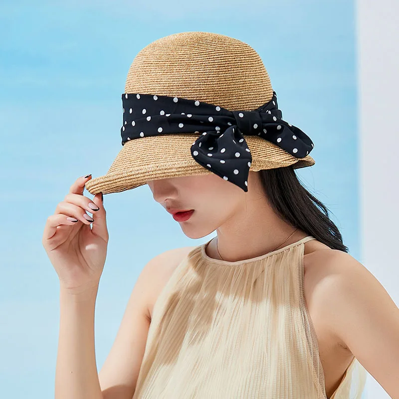 Bow DOT summer women's hats sun protection hat sun hats summer straw hat sun visor Beach sun protection Bucket hats for women