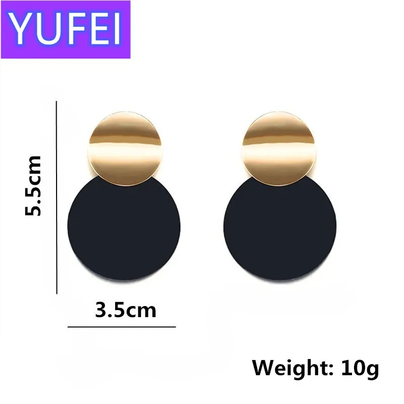 

Trendy Black Round Metal Earring for Women Gold Shiny Smooth Long Drop Earrings 2019 Fashion Statement Jewelry Pendientes Bijoux