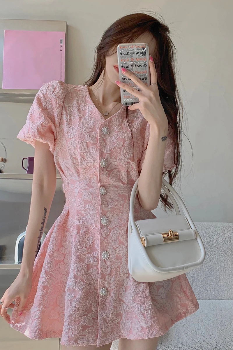 

French gentle wind sweet floral dress female summer 2021 new a-line skirt pink temperament skirt
