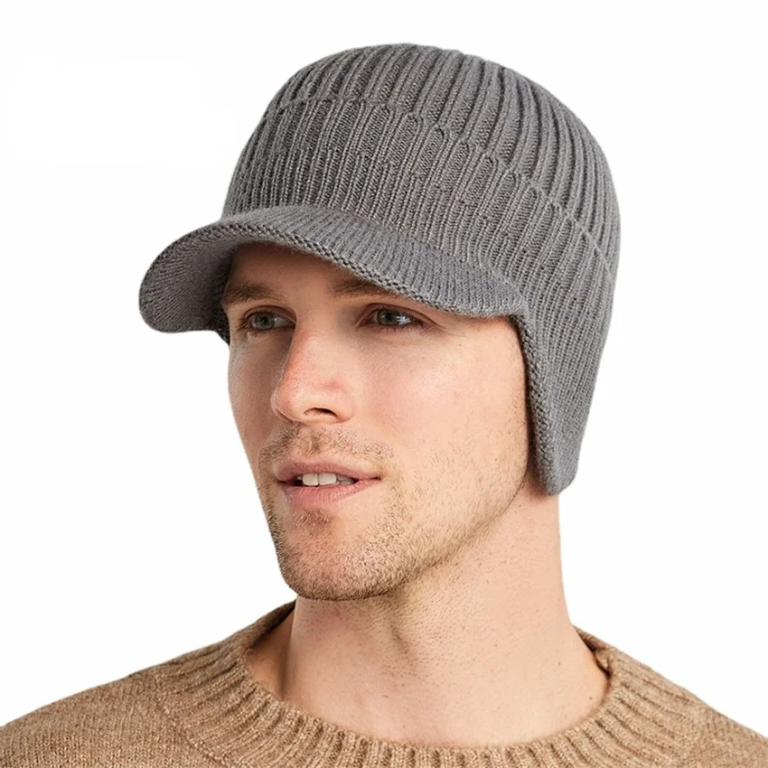 

Winter Men's Hat Thick Windproof Sun Visor Hats Outdoor Riding Warm Ear Protection Knitted Cap Male Baseball Caps