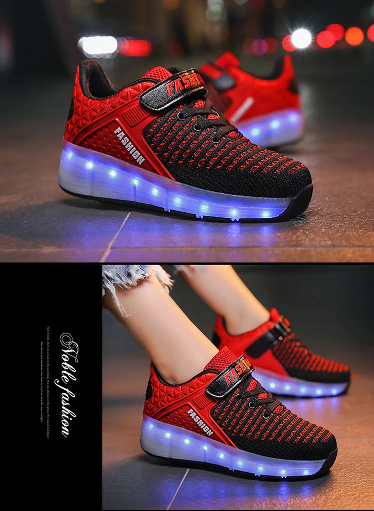 HYFMWZS Модные светодиодный Heelys обувь из дышащего материала, детское платье из двух спортивная обувь Съемная Детские Тонкие Туфли ролики срок производства тиража: 30-40