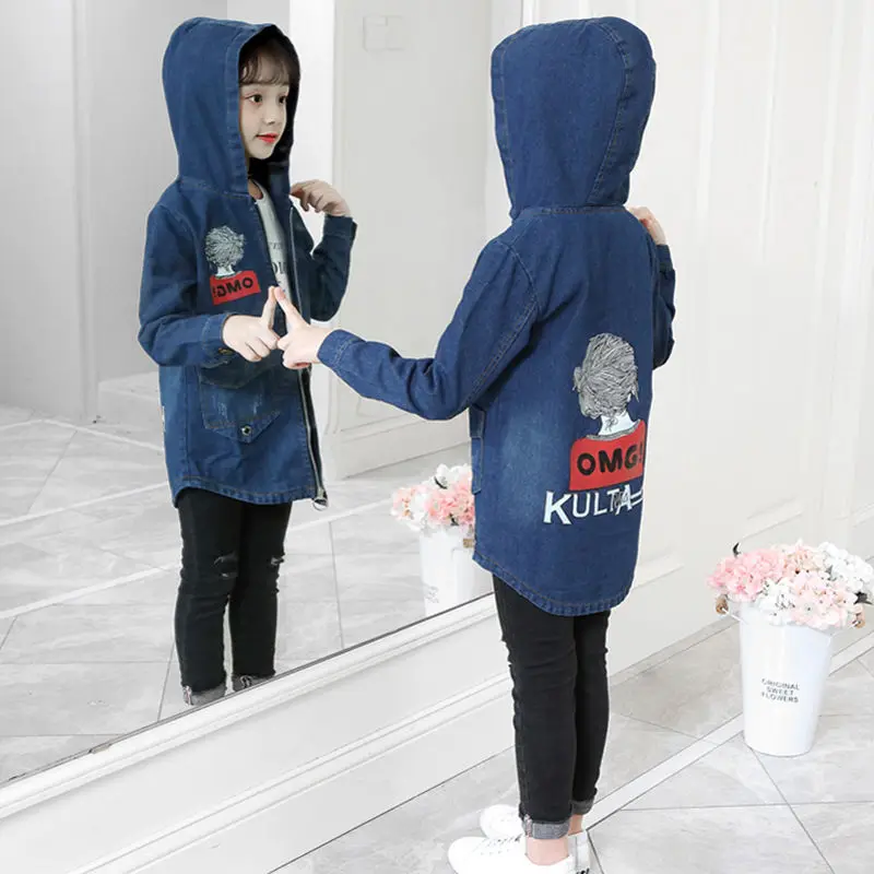 INS/Лидер продаж Джинсовый плащ для девочек От 4 до 15 лет Детская ветровка весенне