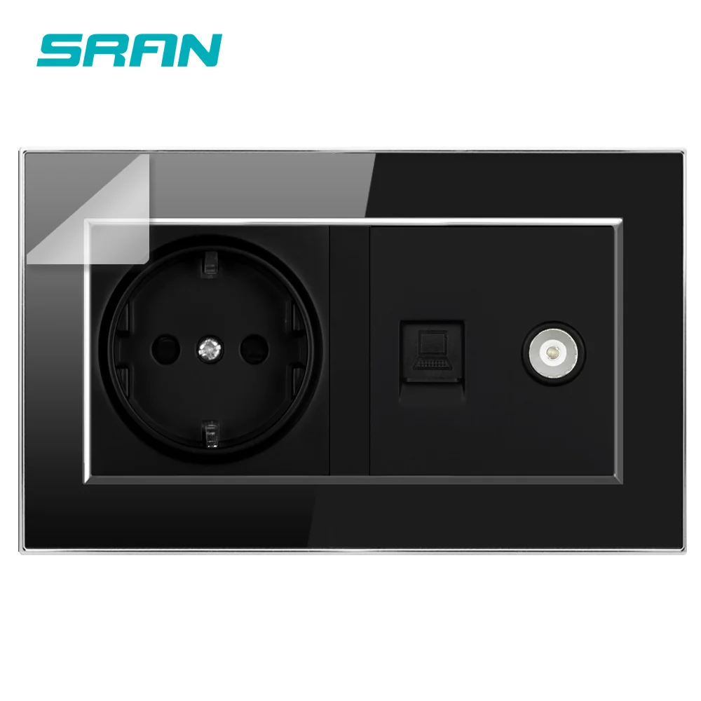 Европейская настенная розетка SRAN + ТВ с интернет-гнездом RJ45 CAT5 огнестойкая